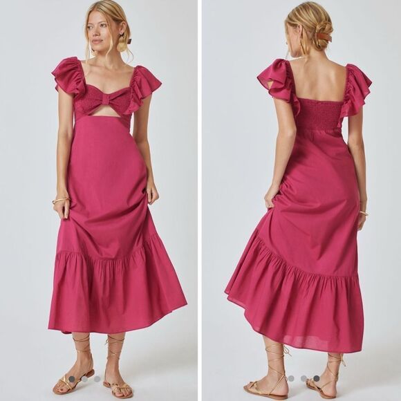 NWT Farm Rio x Anthropologie Ruffle Midi Dress Raspberry XL - Picture 15 of 15